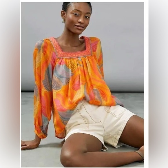 Anthropologie Multicolor Swirl Blouse Xs Petite